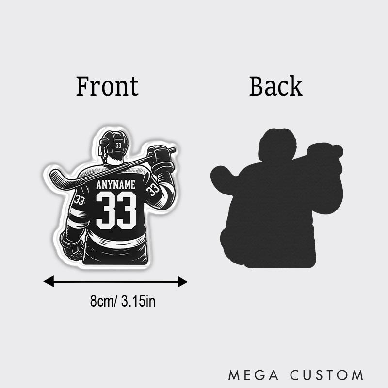 Personalized Hockey Player Back View Fridge Magnet and Custom Name and Number