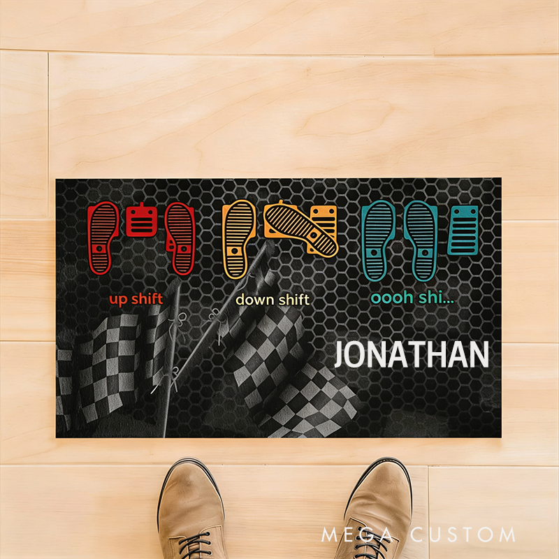Personalized Racing Checkered Flag Door Mat Custom Name Door Mat Gifts