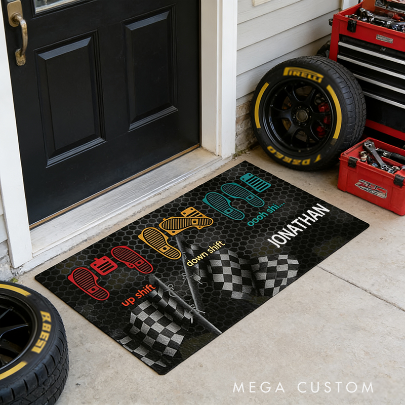 Personalized Racing Checkered Flag Door Mat Custom Name Door Mat Gifts