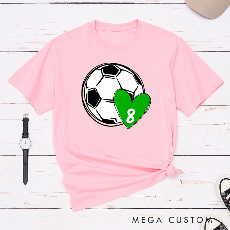 Personalized Soccer Love T-Shirt with Custom Number in Heart