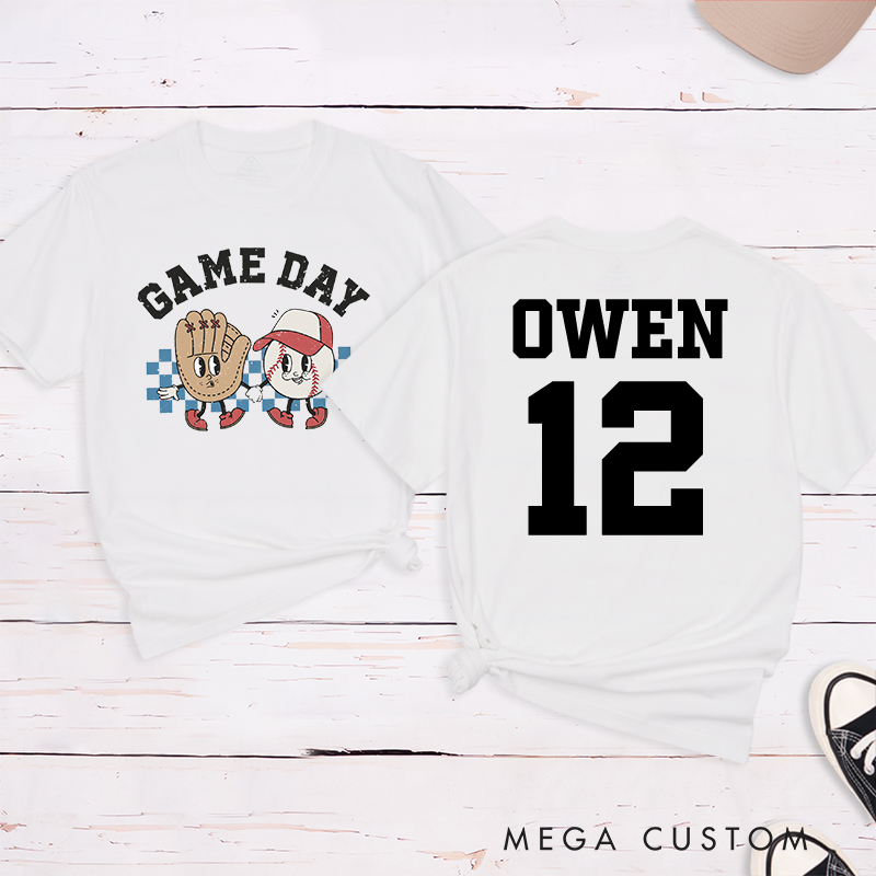 Personalized Cartoon Baseball T-Shirt with Custom Name and Number  