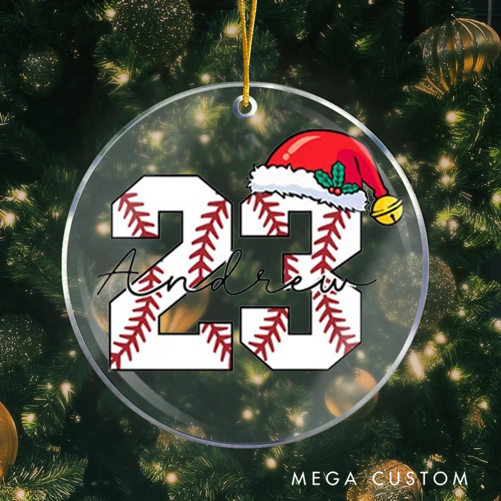 Personalized Acrylic Sports Christmas Ornament with Custom Number, Name, and Festive Design