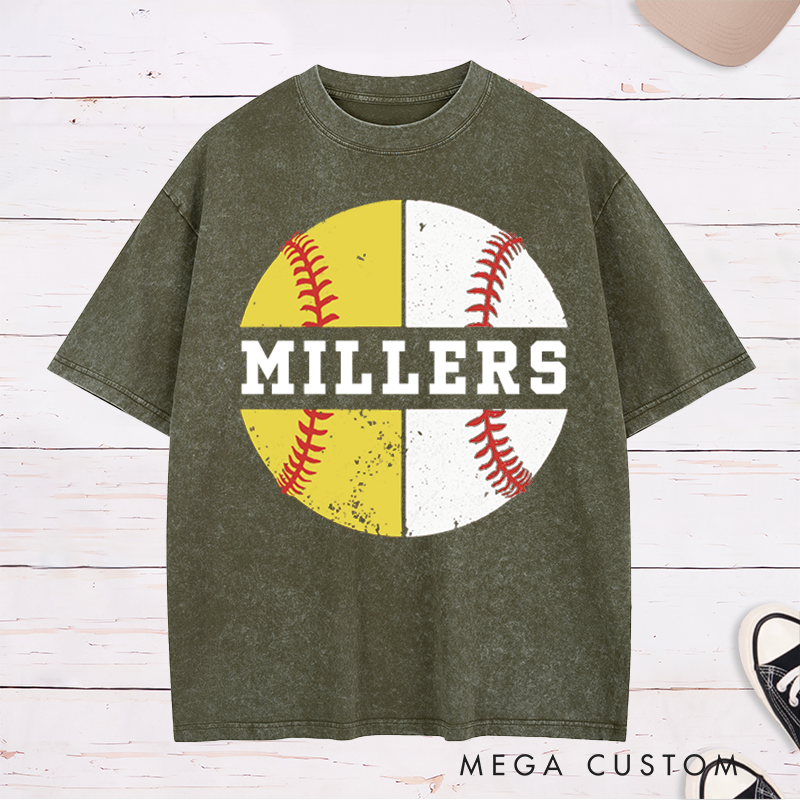 Personalized Baseball and Softball Washed T-Shirt with Name