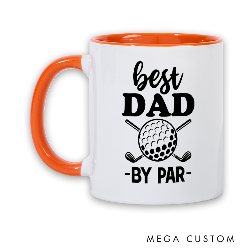 Personalized golf mug for dads with Best Dad by Par design made from durable ceramic perfect for Father’s Day birthdays or golf lovers