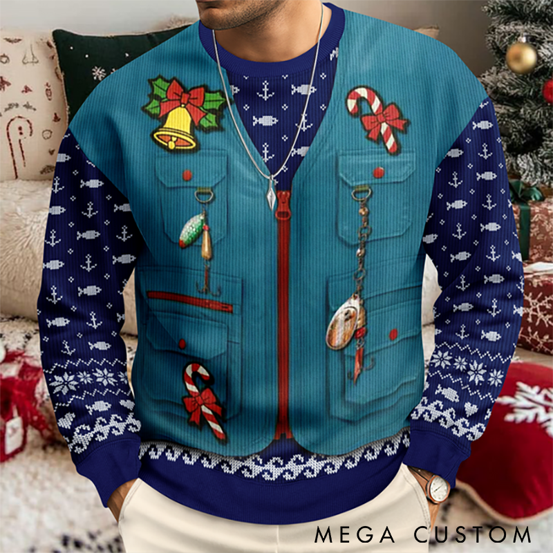 Personalized Merry Fishmas Ugly Sweater Christmas Ugly Sweater Custom Fishing Photo Design Funny Holiday Gift for Fishing Lovers
