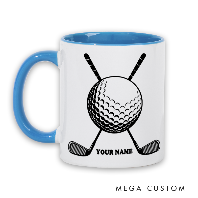 Personalized Golf Mug with Custom Name Golf Ball and Crossed Clubs Design Perfect Gift for Golf Enthusiasts