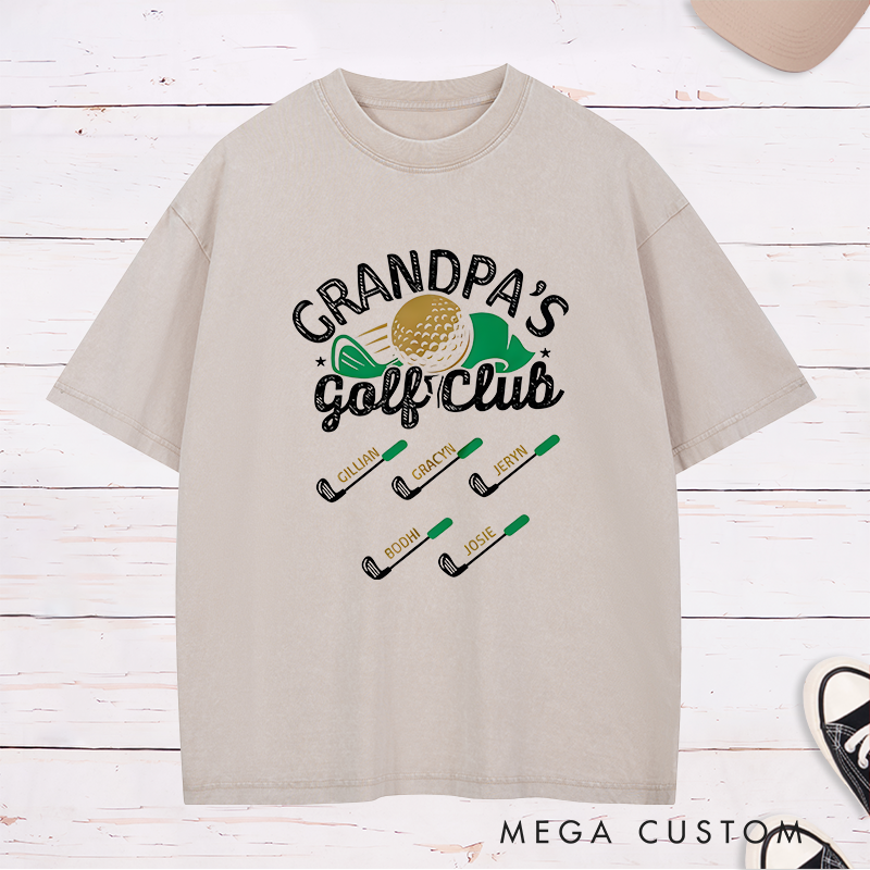 Personalized Golf Club Washed T-Shirt Add Your Kids’ Names Perfect Gift for Golf Enthusiast Parents