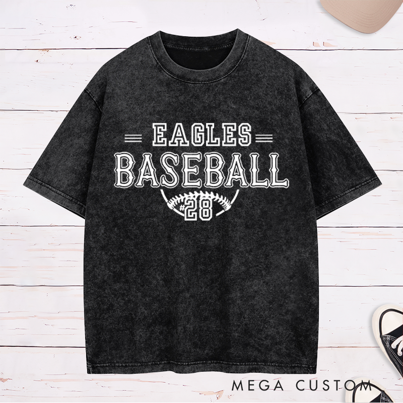 Personalized Baseball Washed T-Shirt with Custom Team Name and Player Number
