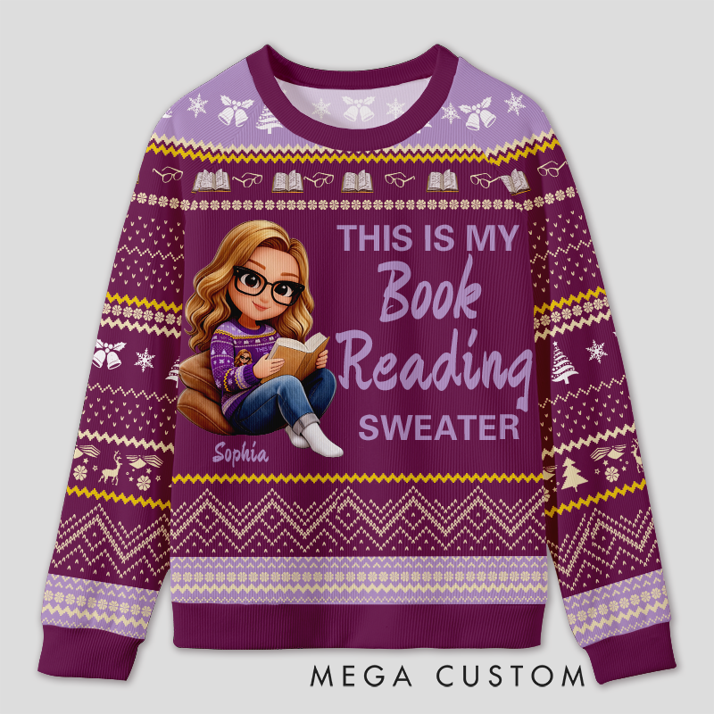 Personalized Bookworm Exclusive Reading Time Ugly Sweater Holiday Gift for Book Lovers