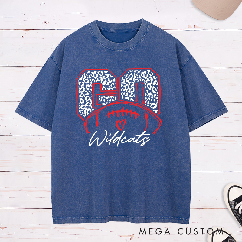 Personalized American Football and Rugby Leopard Washed T-Shirts Featuring Custom Your Team Name on the Front