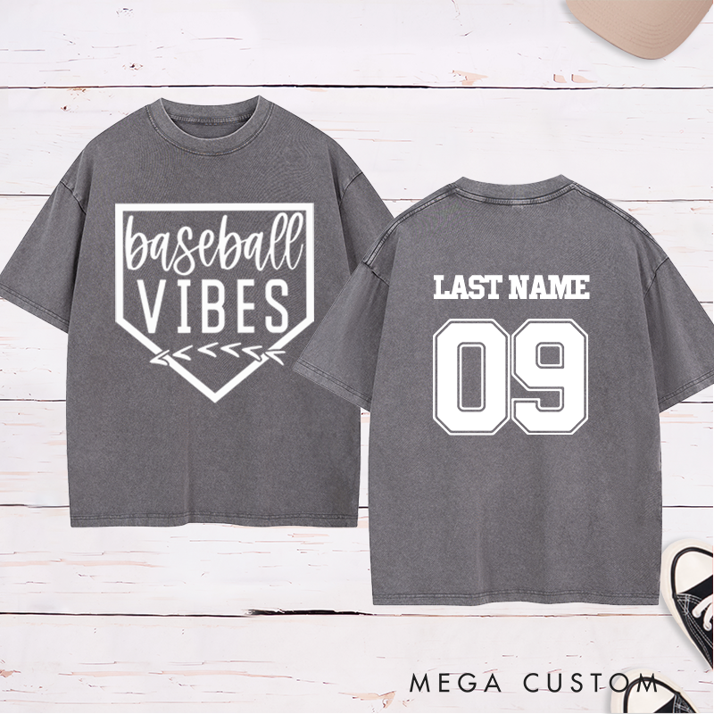Personalized Home Plate Baseball Washed T-Shirt with Name and Number