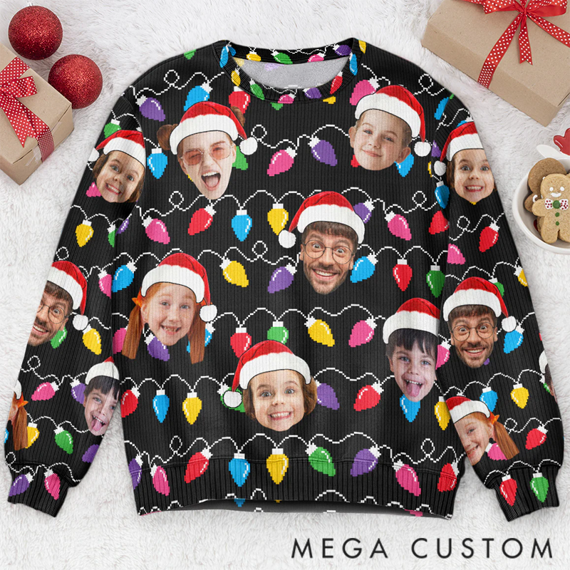 Personalized Photo Ugly Sweater Custom Face Christmas Family Silly Xmas Leds for Family