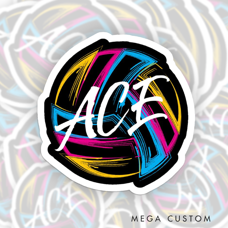 Personalized Volleyball Vibrant Design Sticker with Custom Text for Sports Sticker
