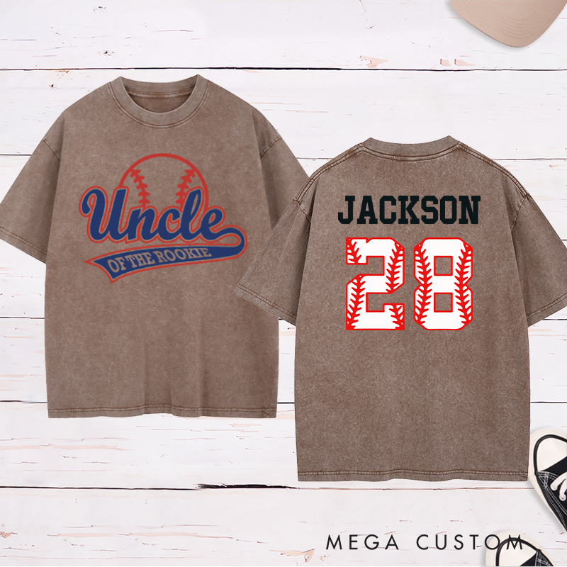 Personalized Baseball Name and Number Washed T-Shirt for Uncle