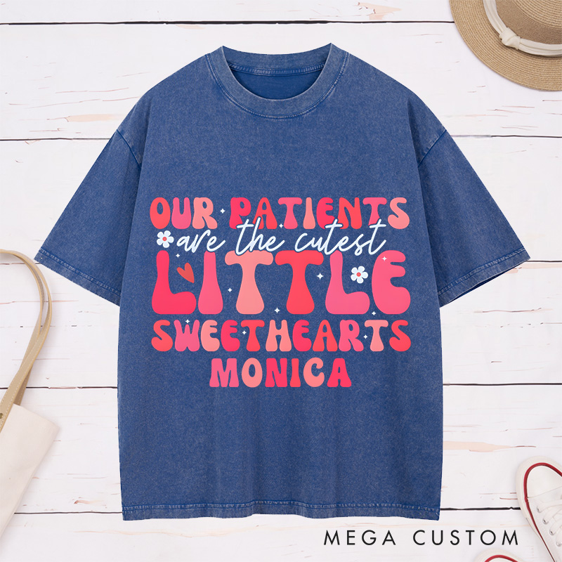 Personalized Nurse Washed T-Shirt Customized Little Sweethearts Design Washed T-Shirt 