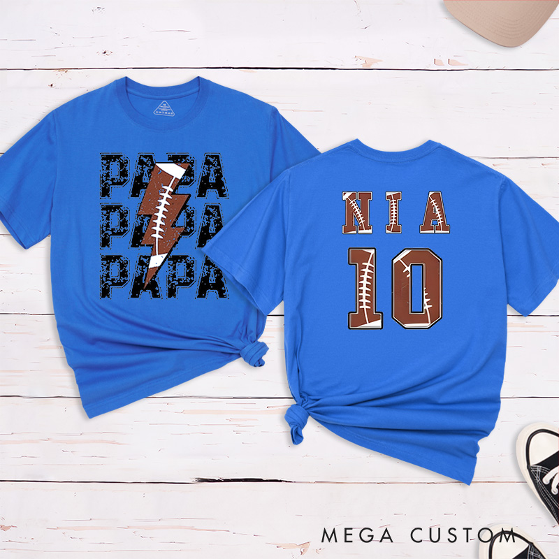 Personalized American Football and Rugby Papa T-Shirts with Custom Name and Number-The Perfect Gift for Dad or Grandpa