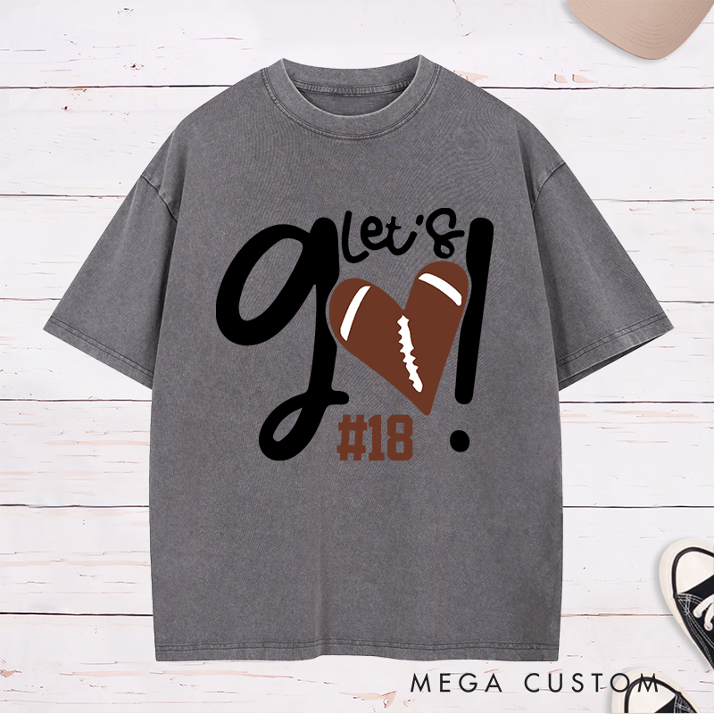 Personalized American Football and Rugby Washed T-Shirts Featuring Custom Number for Let’s Go