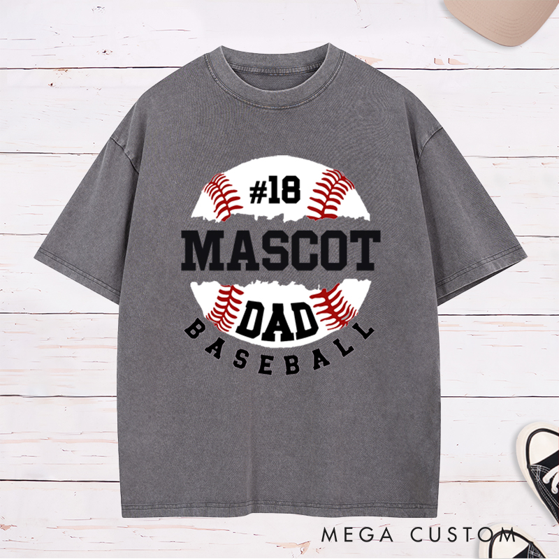Personalized Baseball Dad Washed T-Shirt with Custom Name and Player Number Design