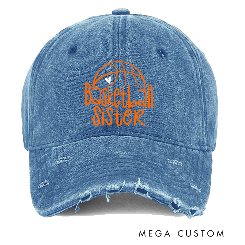 Personalized Basketball Distressed Cap with Customizable Title and Heart Basketball Design