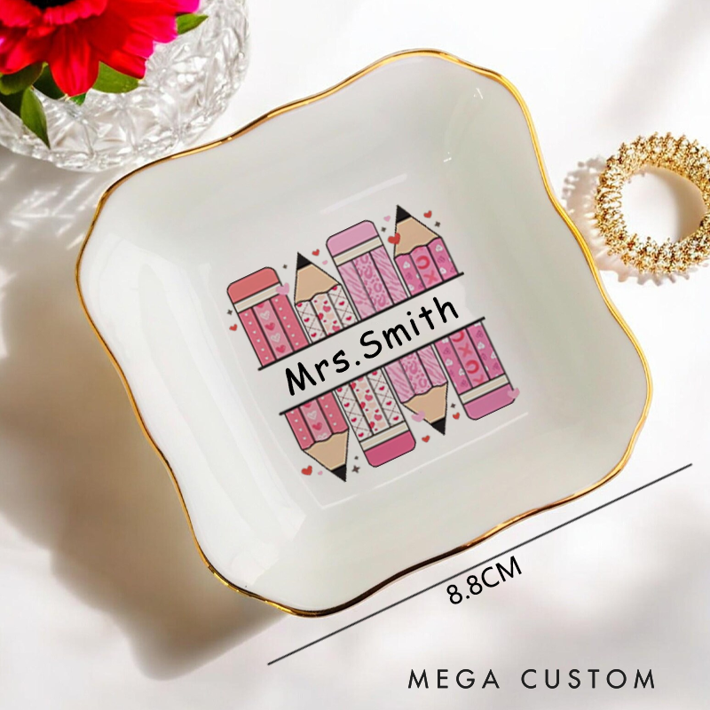 Personalized Jewelry Dish for Teacher Cute Design Irregular Square Ceramic Ring Dish Teacher Appreciation Gift