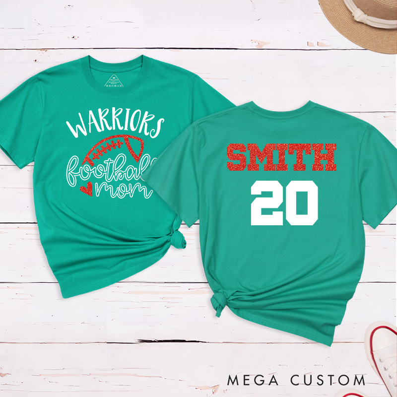 Personalized American Football Mom T-Shirts with Custom Team and Name on the Back