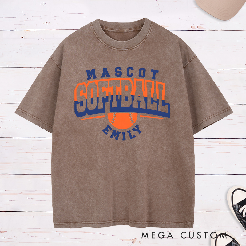 Personalized Softball Washed T-Shirt Design Featuring Team Name Bold Typography Softball Graphic and Custom Player Name Highlight