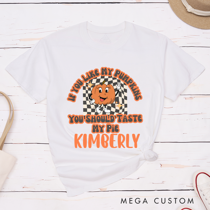 Personalized Pumpkin Emoticon Couple Matching Halloween Shirt Checkerboard Design Couple T-Shirt