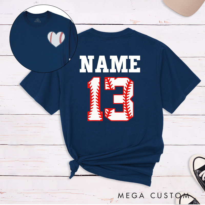 Personalized Baseball Heart T-Shirt with Custom Name and Number 