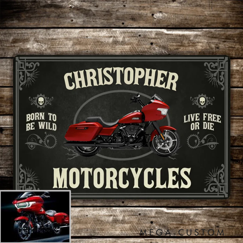 Personalized Motorcycle Door Mat with Born to Be Wild Design Custom Name Garage Door Mat Gifts