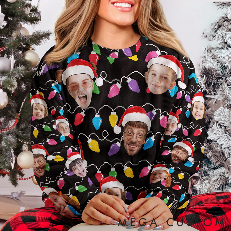 Personalized Photo Ugly Sweater Custom Face Christmas Family Silly Xmas Leds for Family