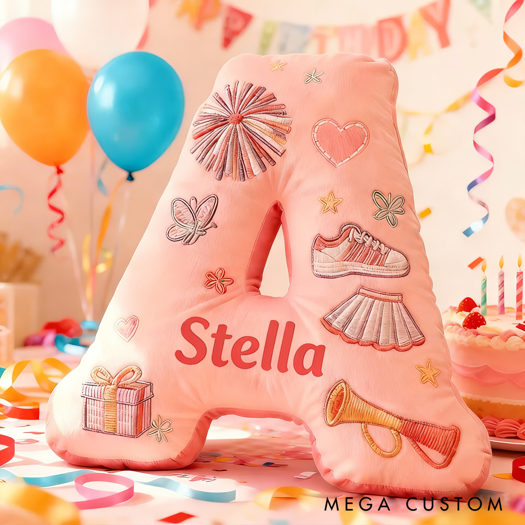 Personalized Cute Cheerleader Letter Pillow with Custom Name for Girls and Cheer Squad Members