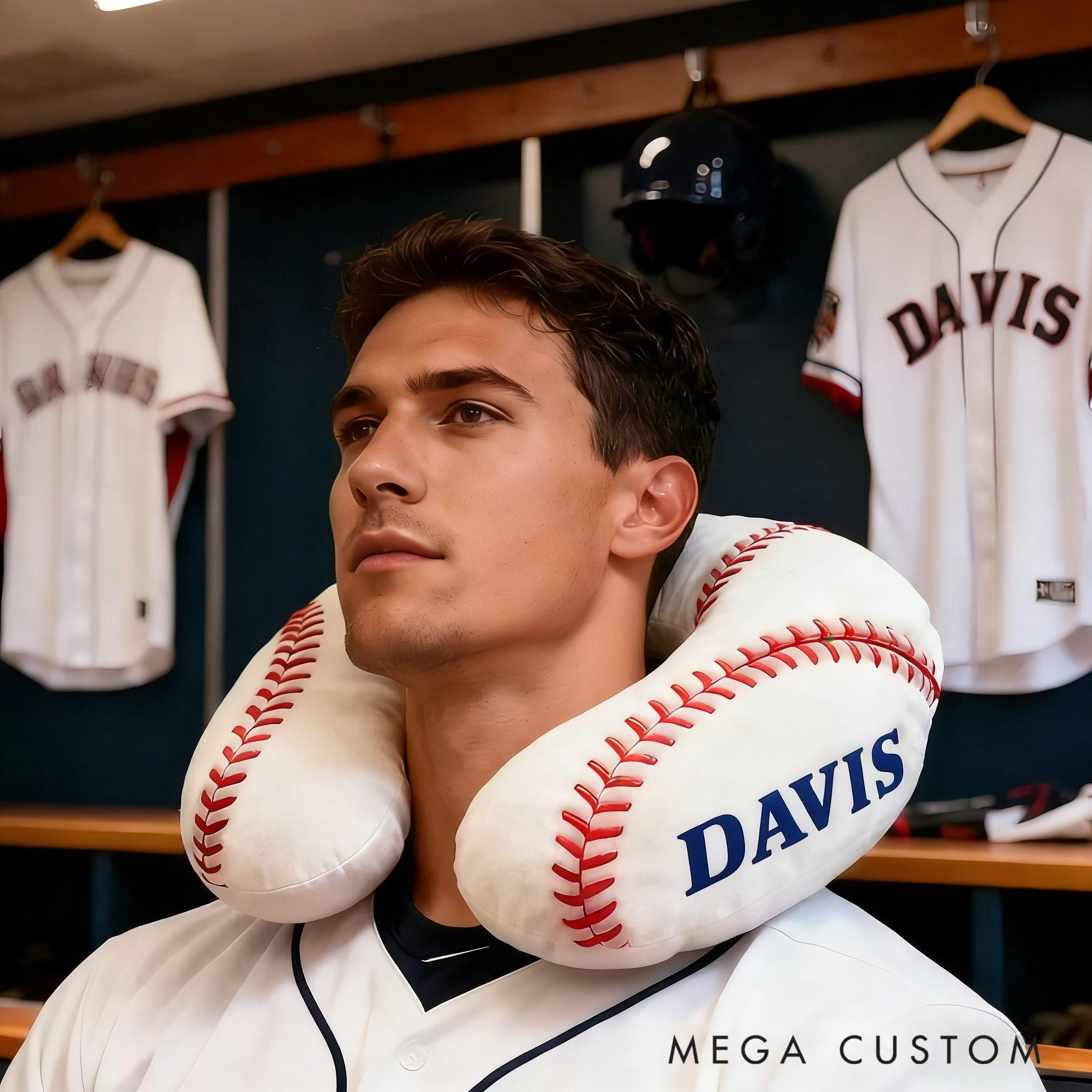 Personalized Baseball U-Shaped Pillow with Custom Name Design