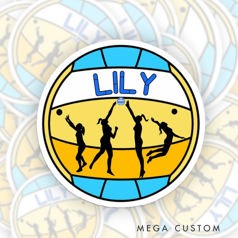 Personalized Volleyball Design Sticker with Custom Player Name for Player Gift
