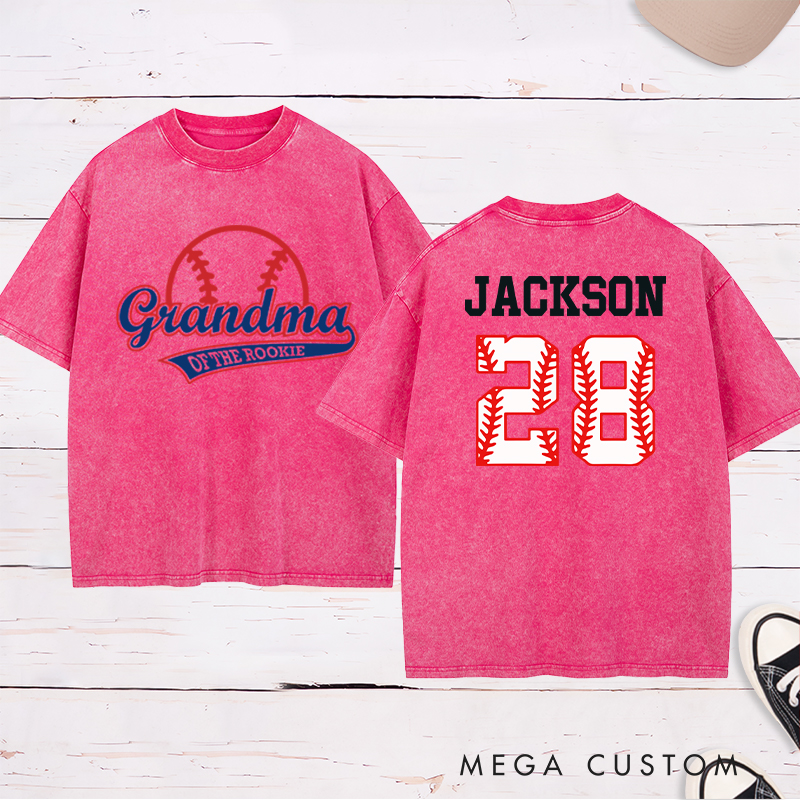 Personalized Baseball Name and Number Washed  T-Shirt for Grandma