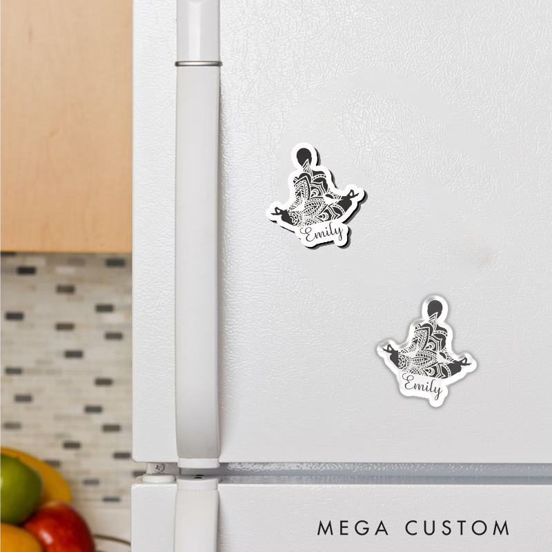 Personalized Refrigerator Magnets with Yoga Meditation and Mandala Design Perfect Gift for Yoga Lover