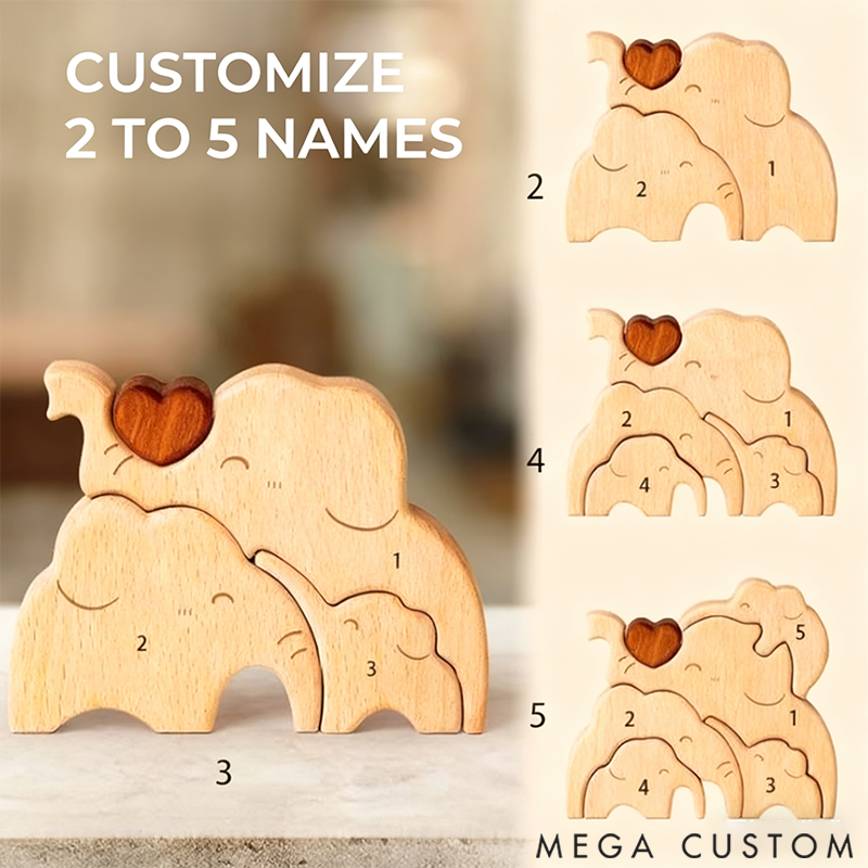 Personalized little Elephant Family Wooden Puzzle Adorable Shaped Wooden Ornament