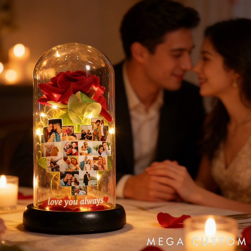 Personalized Customized Preserved Flower Love Heart Collage Photo Frame