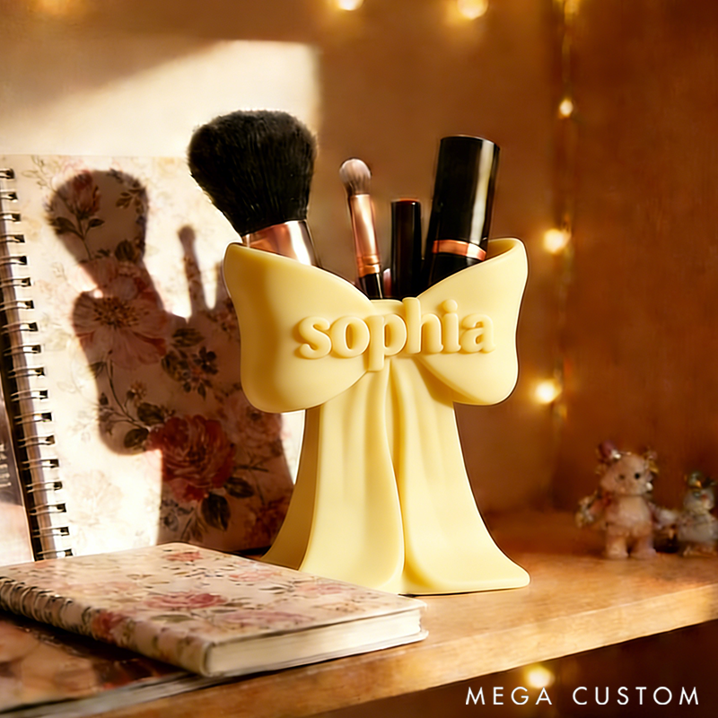 Personalized Bow-Tie Cosmetic Storage Dressing Table Makeup Brush Organizer