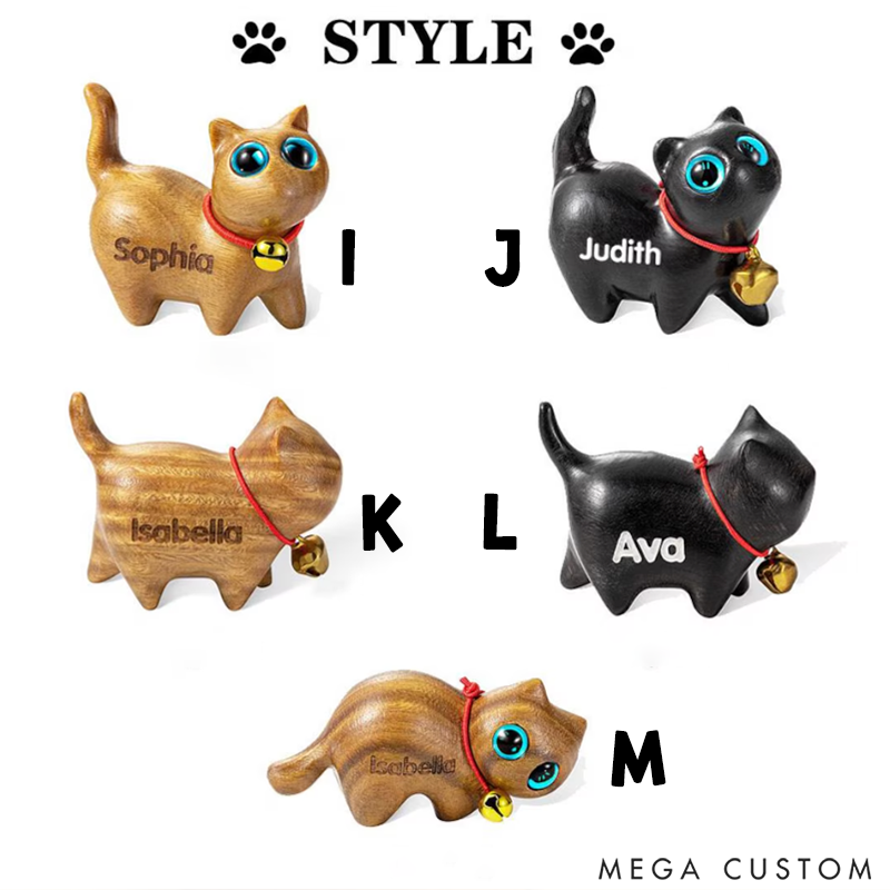 Personalized Mini Cute Cat Wood Carving Figurine Desk Coffee Table Home Decor