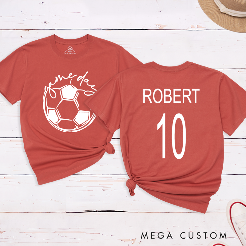 Personalized Soccer T-Shirt with Custom Name, Number, and "Game Day" Graphic Design