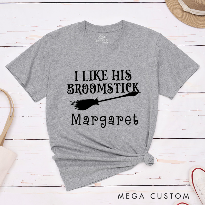 Personalized Halloween Couple Matching T-Shirt Funny I Like His Broomstick and I Like Her Pumpkins Shirt Pumpkin Chopsticks Shirt