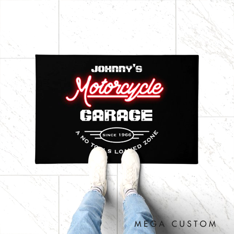 Personalized Motorcycle Garage Door Mat Custom Name Door Mat Gifts