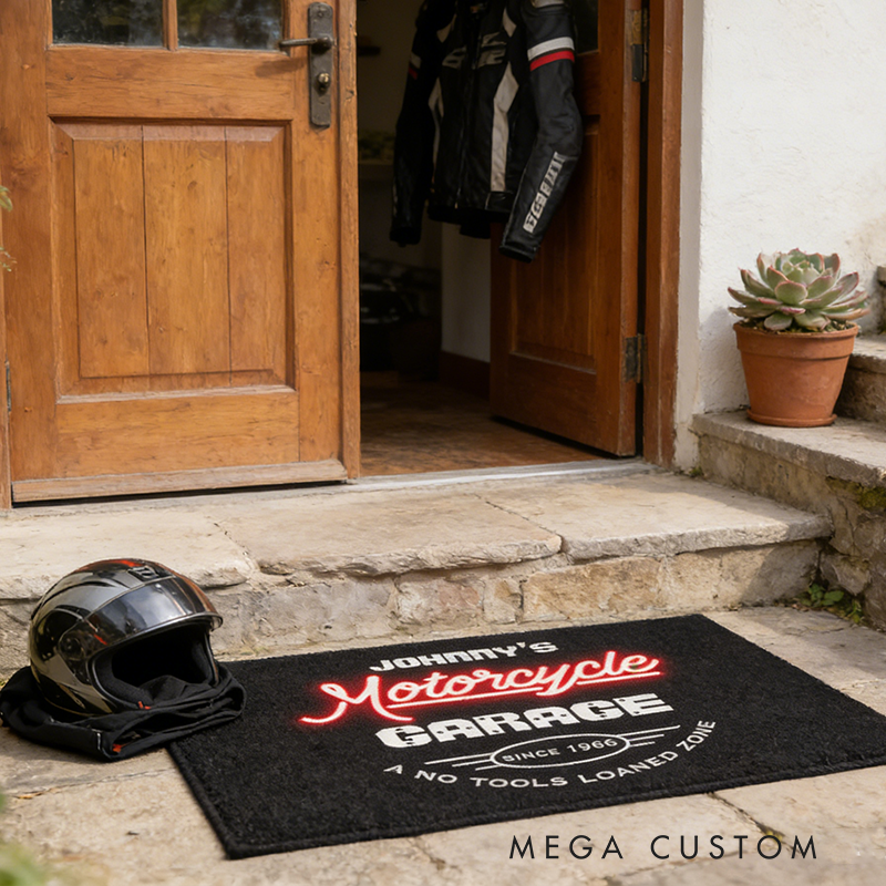 Personalized Motorcycle Garage Door Mat Custom Name Door Mat Gifts
