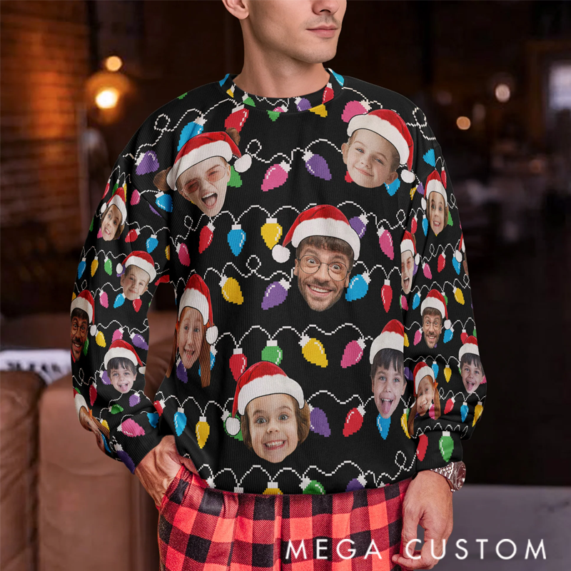Personalized Photo Ugly Sweater Custom Face Christmas Family Silly Xmas Leds for Family