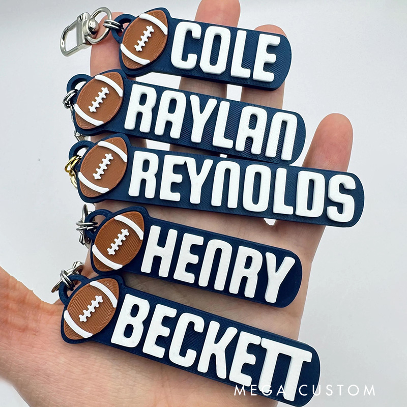 Personalized American Football 3D Printed Hard Plastic Keychains with Custom Your Name and Your Colors