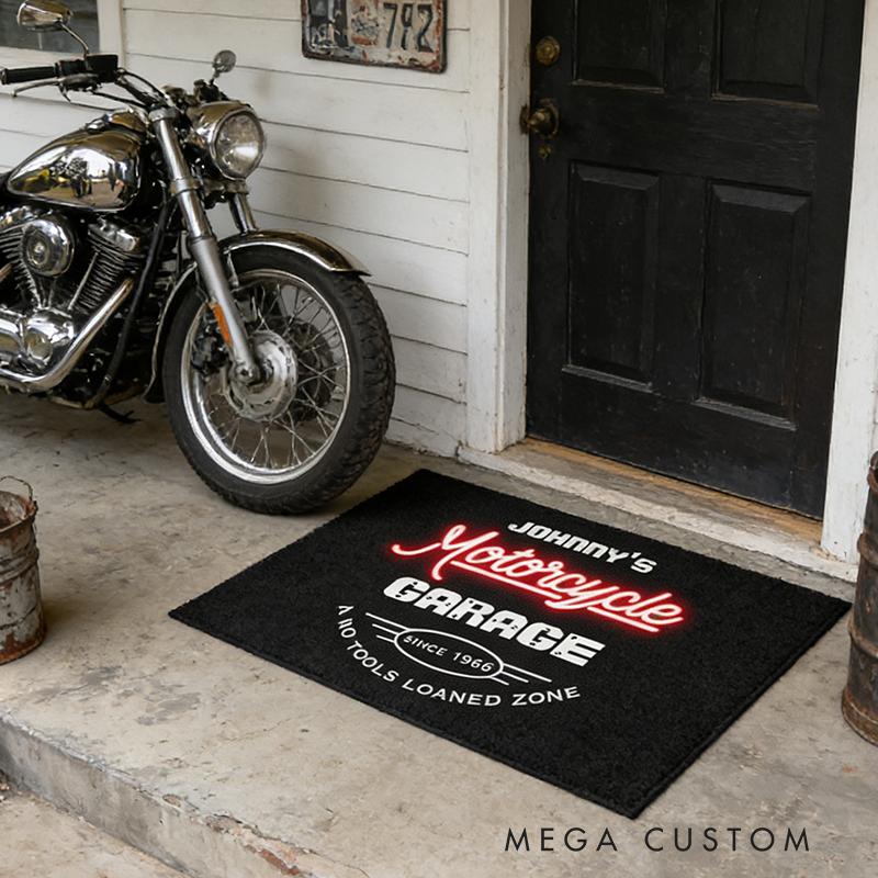 Personalized Motorcycle Garage Door Mat Custom Name Door Mat Gifts