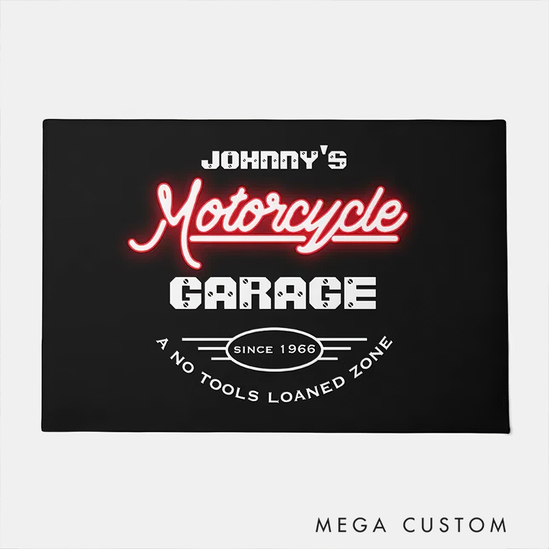 Personalized Motorcycle Garage Door Mat Custom Name Door Mat Gifts