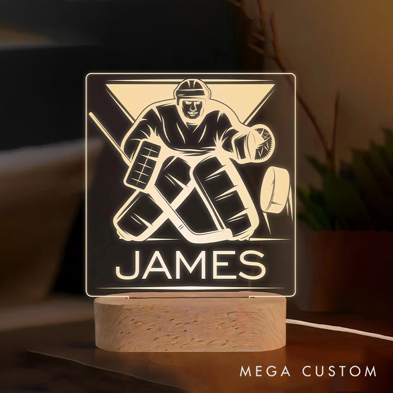 [Copy]Personalized Ice Hockey LED Night Light with Skating Player and Custom Name Design