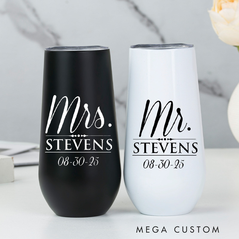 Personalized Mr and Mrs Champagne Tumbler for Wedding Couple
