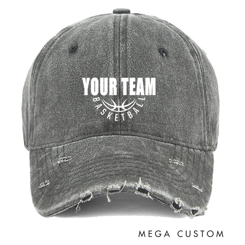 Personalized Basketball Team Distressed Cap with Customizable Team Name Design